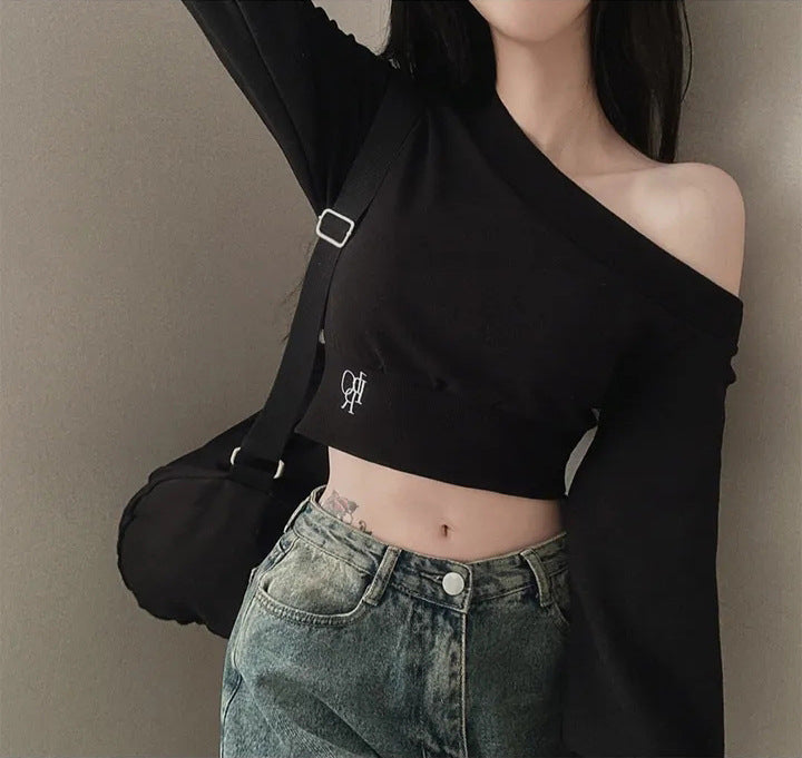 ワンショルダークロップスウェット