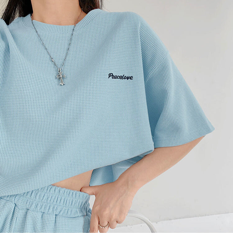 韓国ストリート｜ワッフル生地セットアップ