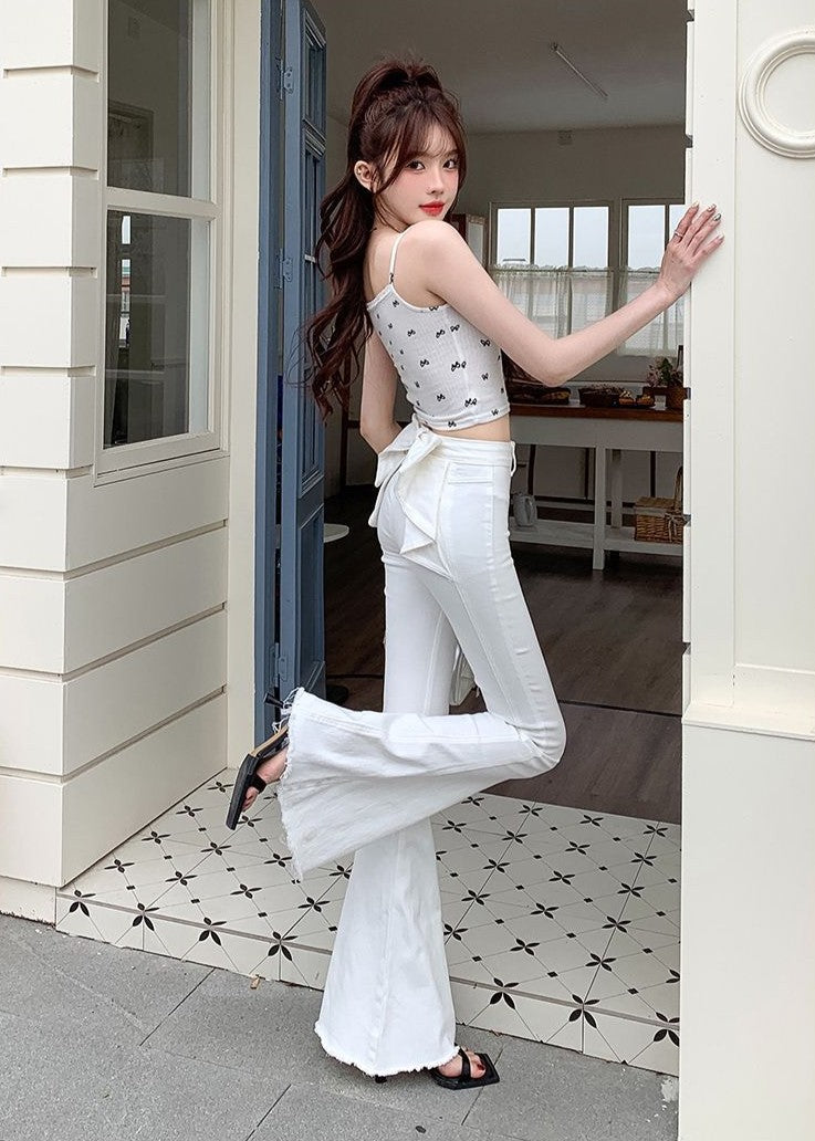 バックリボンフレアデニム