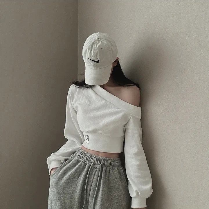 ワンショルダークロップスウェット