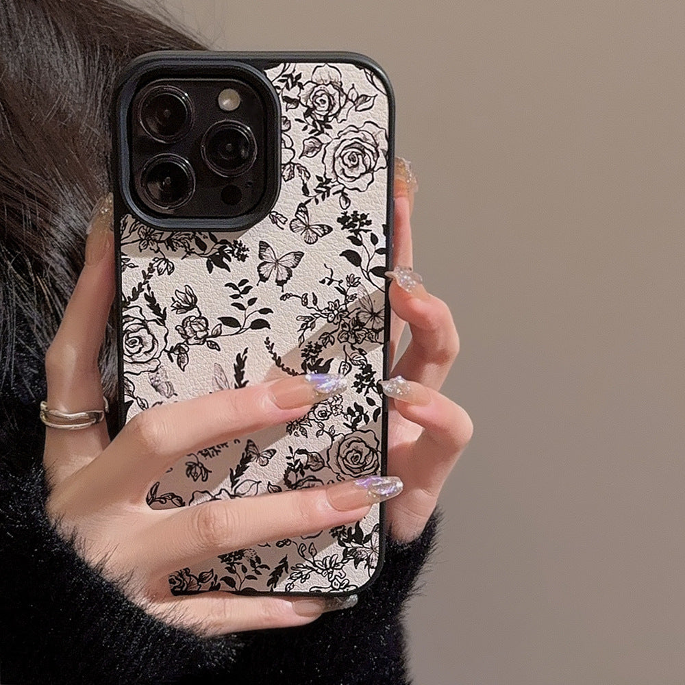 線画フラワー柄｜大人シックなiPhoneケース