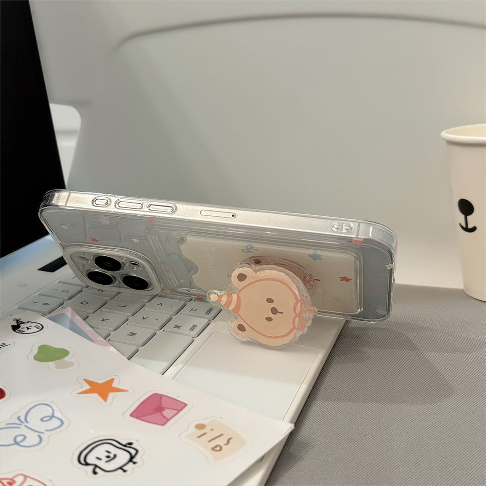 くまスタンド付き｜カード収納クリアiPhoneケース