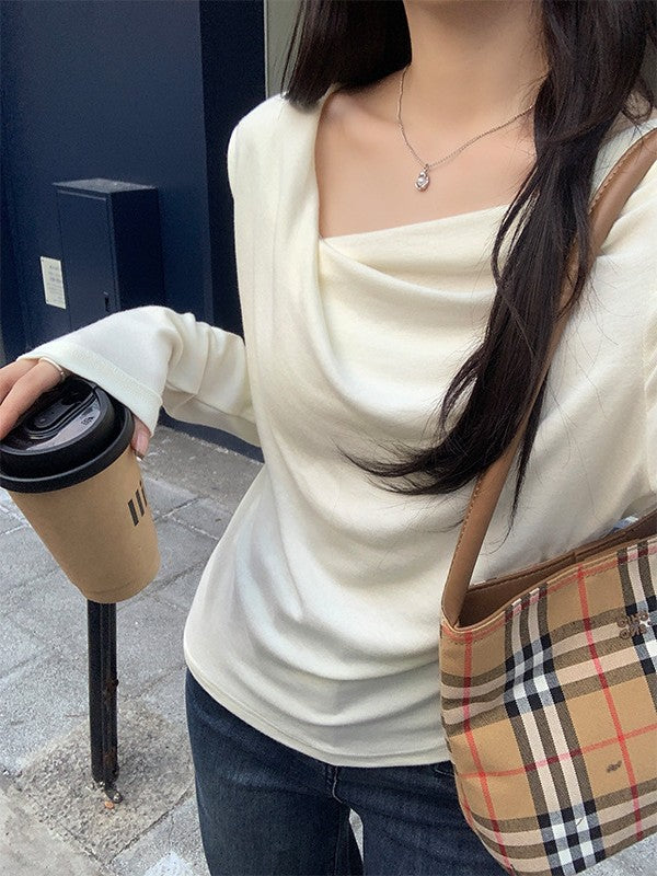 ドレープネックロングスリーブトップス
