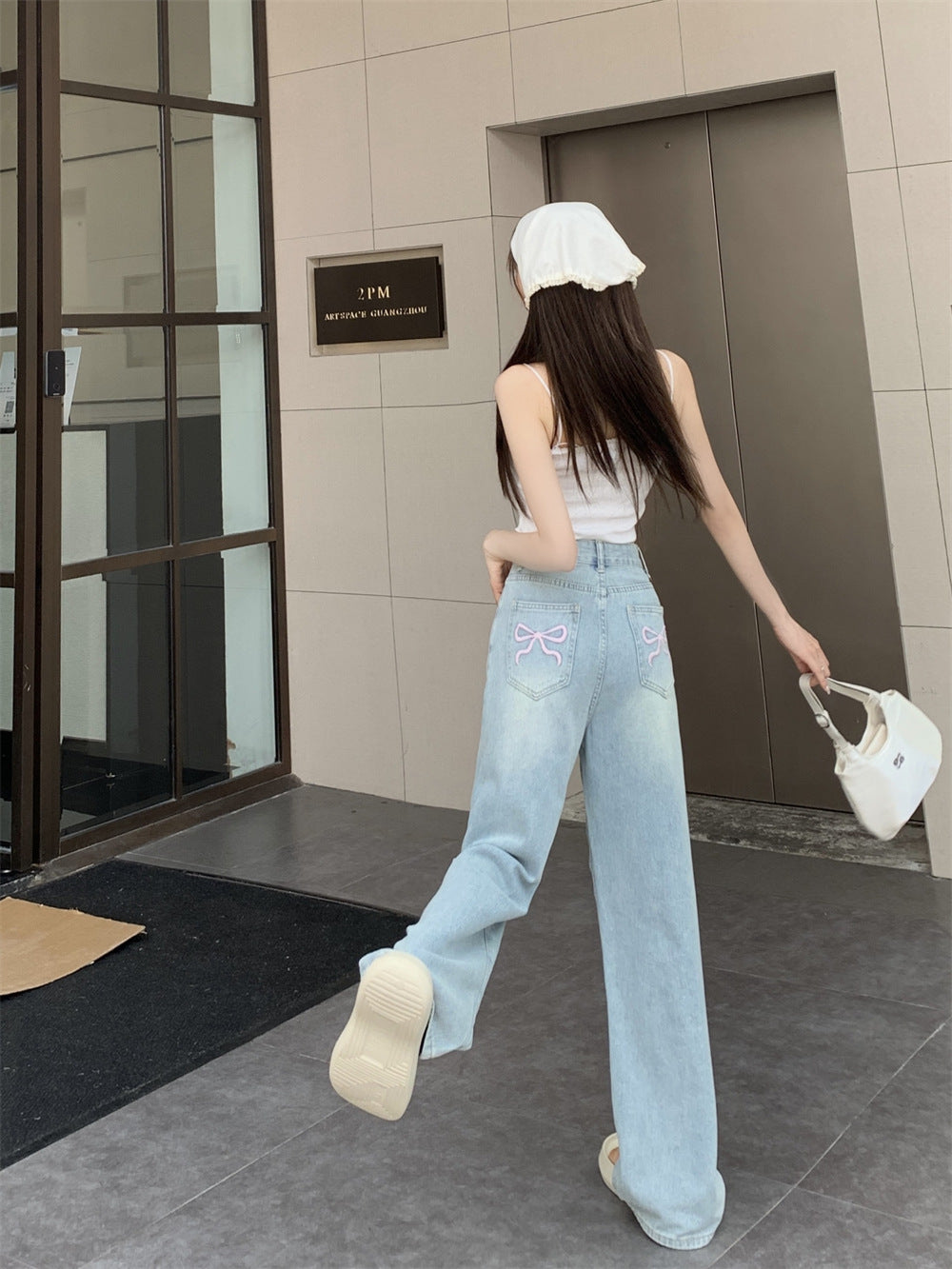 バックリボンワイドデニム