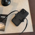 子犬チャーム付きショルダーiPhoneケース｜カード収納・ストラップ付き