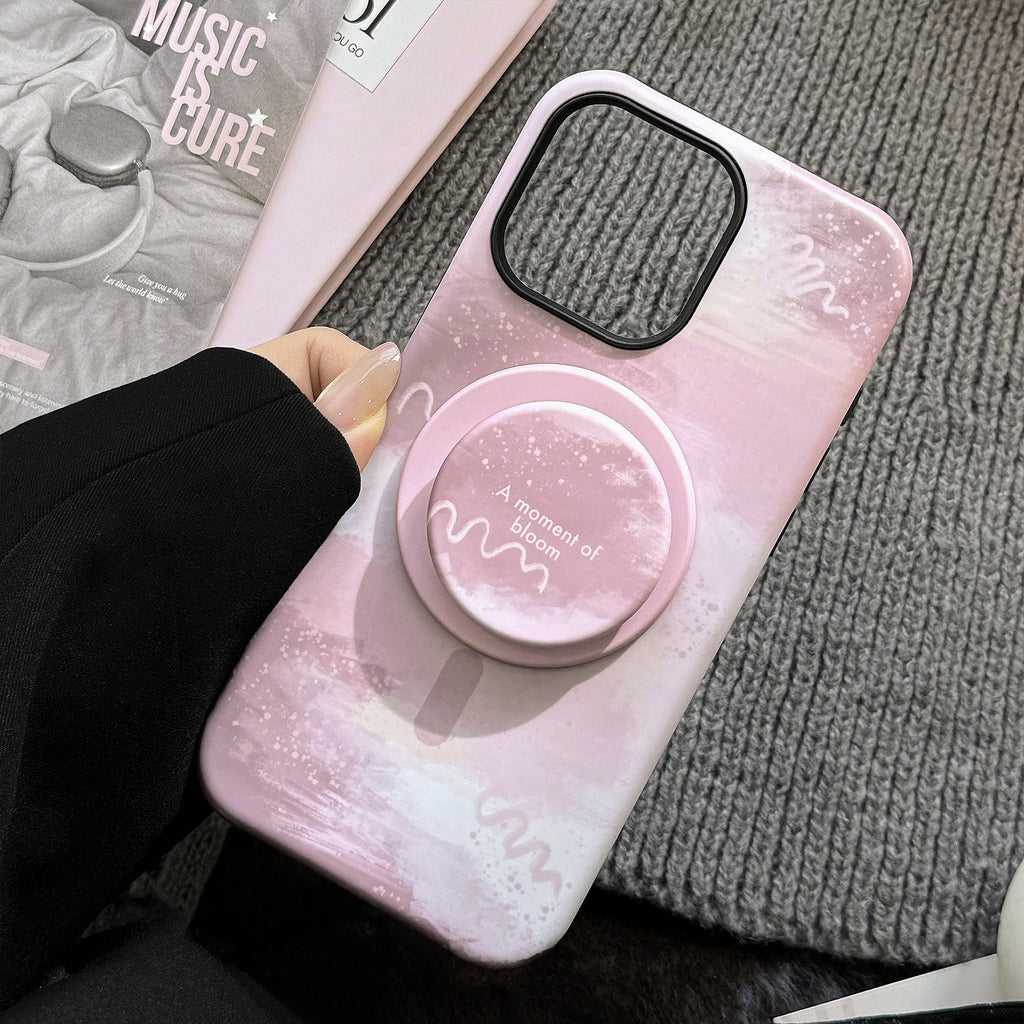 【MagSafe対応】やわらかピンク × アートグリップ｜iPhoneケース