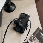 子犬チャーム付きショルダーiPhoneケース｜カード収納・ストラップ付き