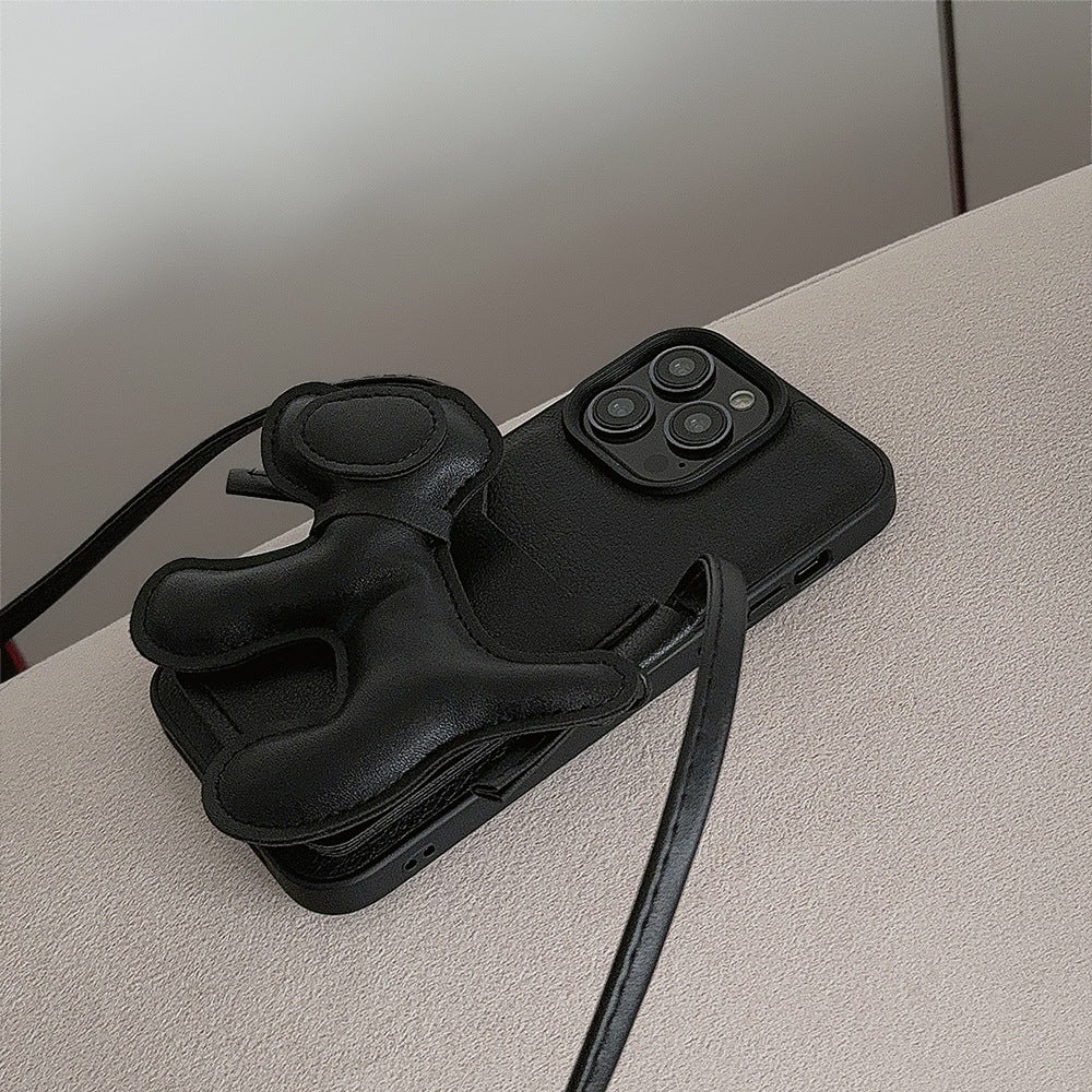 子犬チャーム付きショルダーiPhoneケース｜カード収納・ストラップ付き