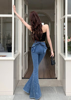 バックリボンフレアデニム