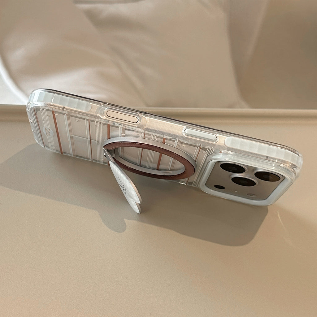 クリアギンガムハートスタンドiPhoneケース