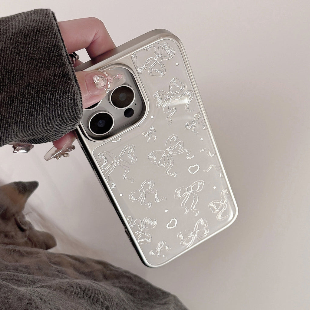 リボン柄クリア｜ホワイトデザインiPhoneケース