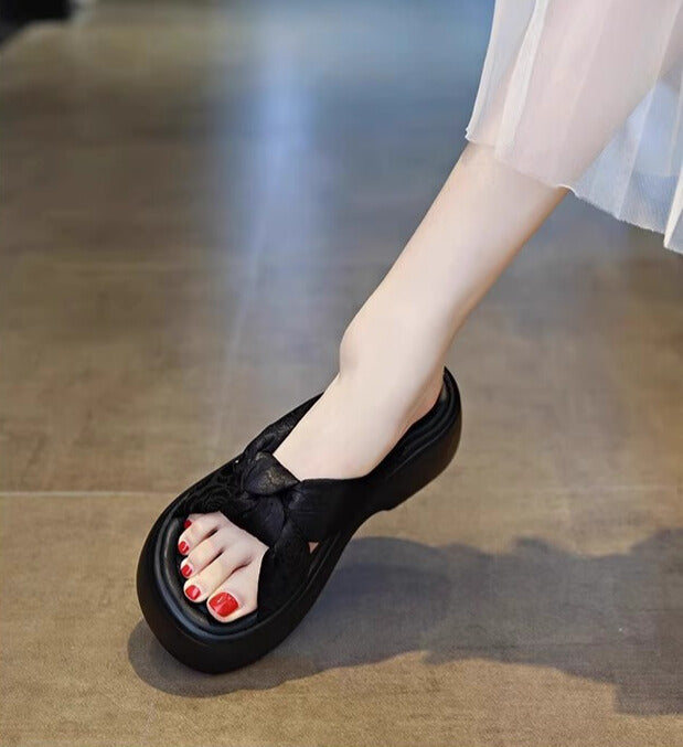 花柄リボン｜厚底サンダル