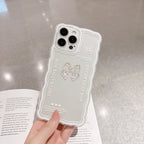 立体リボンチャーム付き｜波打ちフレームiPhoneケース