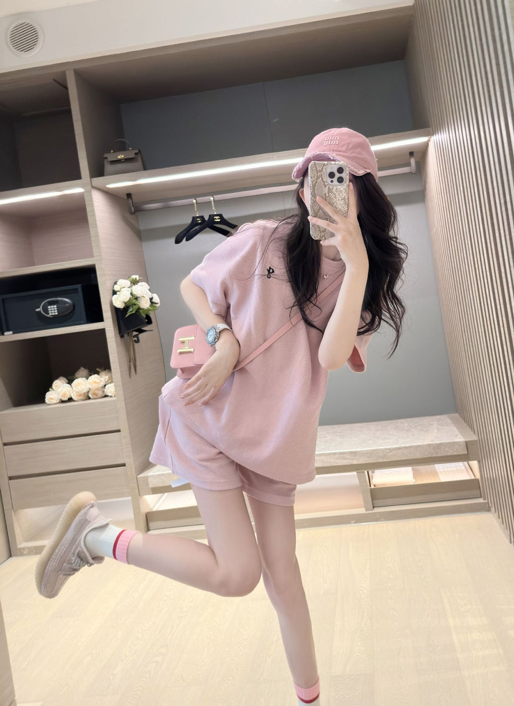 ワッフル生地｜ピンクセットアップ