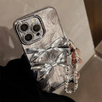 シルバーリボン×パールチャーム｜大人かわいいiPhoneケース