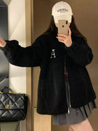 ロゴ刺繍ボアジャケット