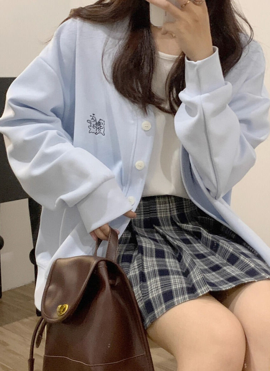 スウェットカーディガン｜シンプル刺繍デザイン