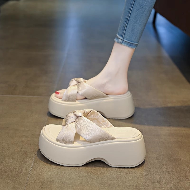 花柄リボン｜厚底サンダル