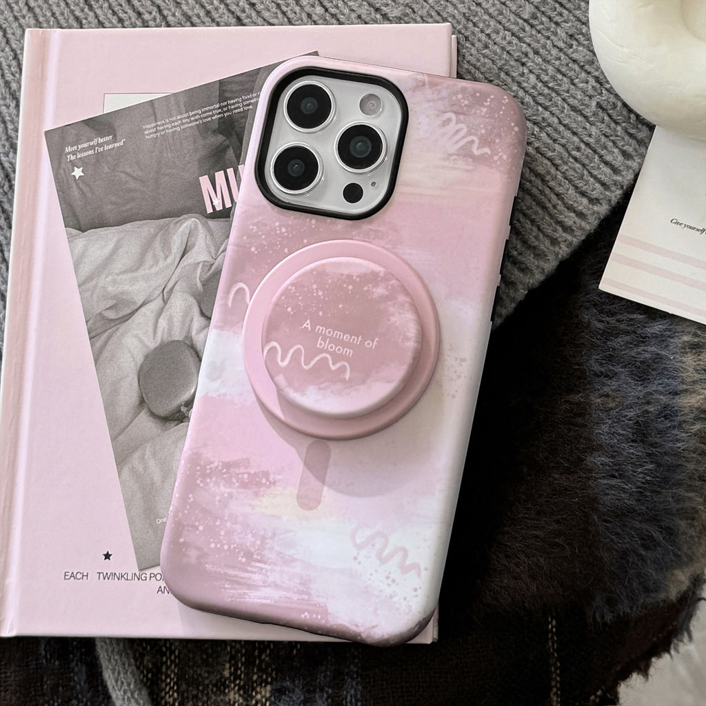 【MagSafe対応】やわらかピンク × アートグリップ｜iPhoneケース