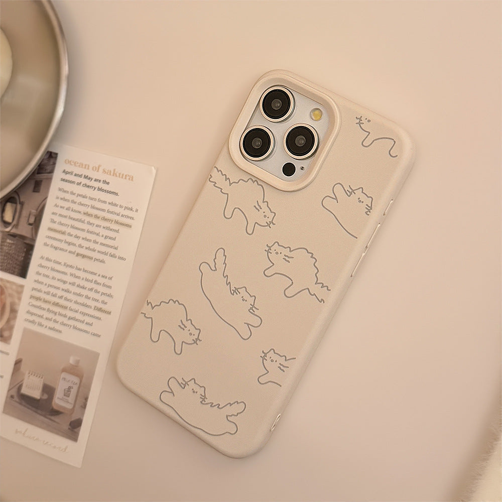 ゆるっとねこ柄｜ナチュラルベージュiPhoneケース