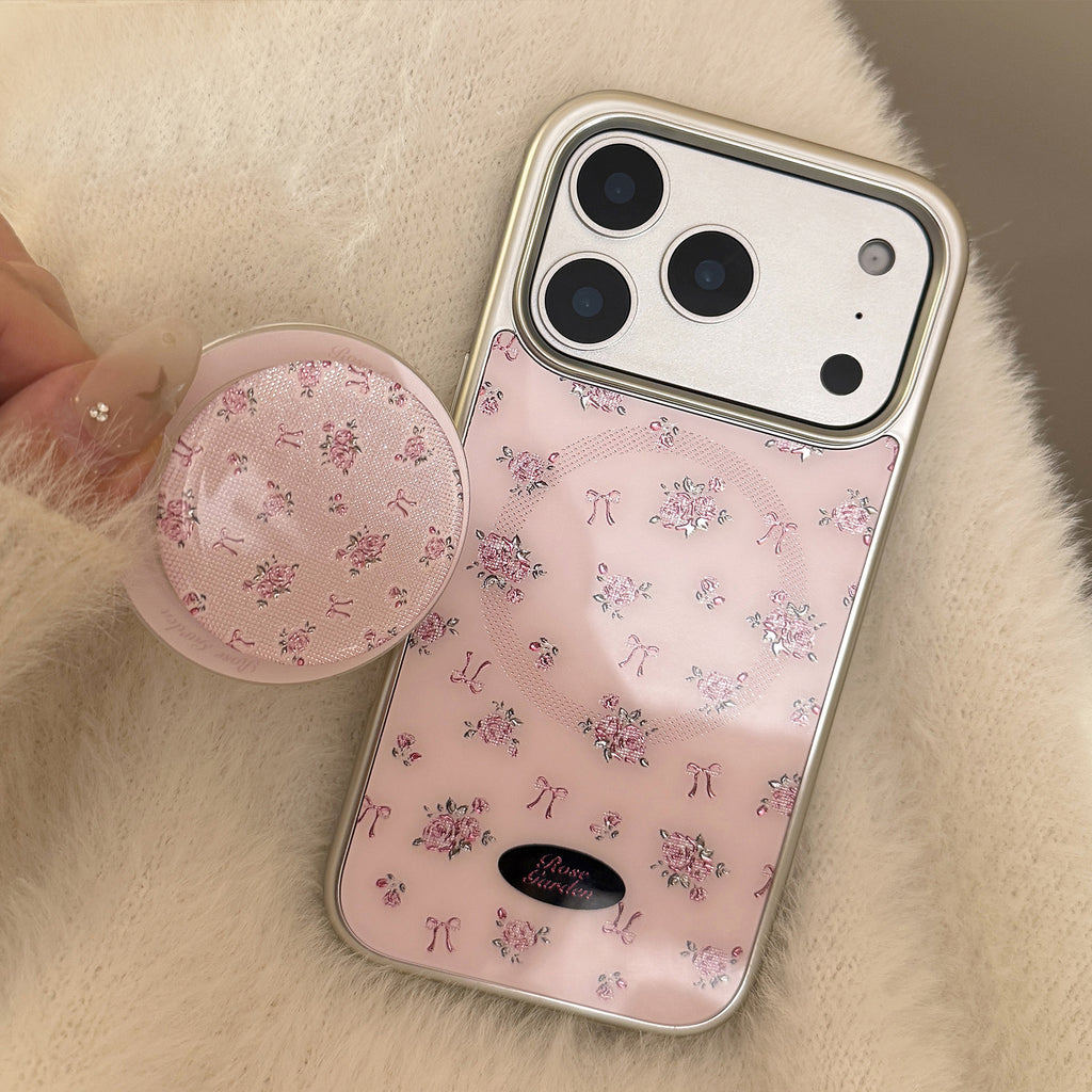 ピンクローズリボンスタンドiPhoneケース