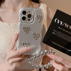 立体ハート×メタリックチャーム｜シルバーiPhoneケース