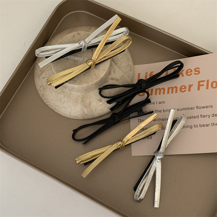 レザー調リボン｜シンプルヘアクリップ