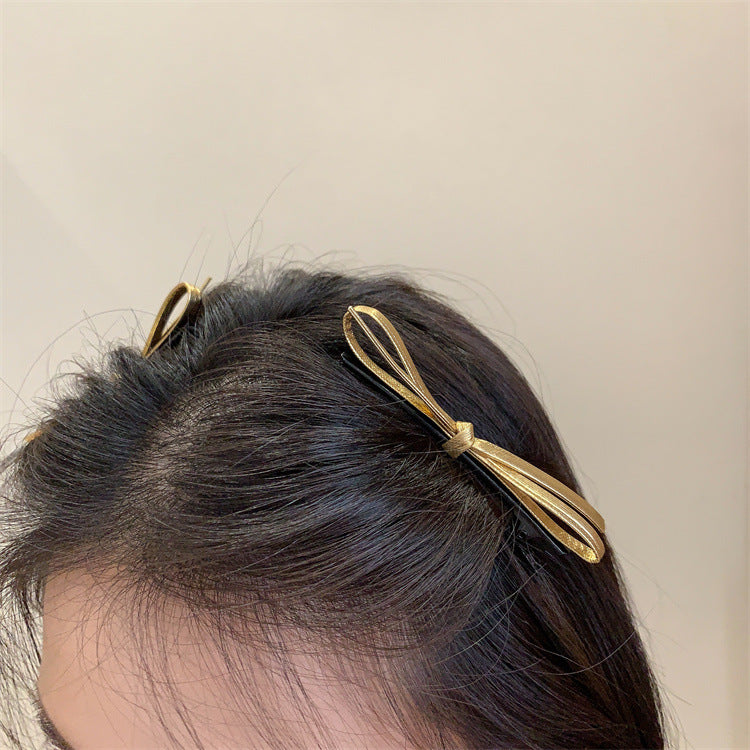 レザー調リボン｜シンプルヘアクリップ