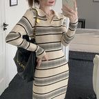 ストライプリブニットワンピース