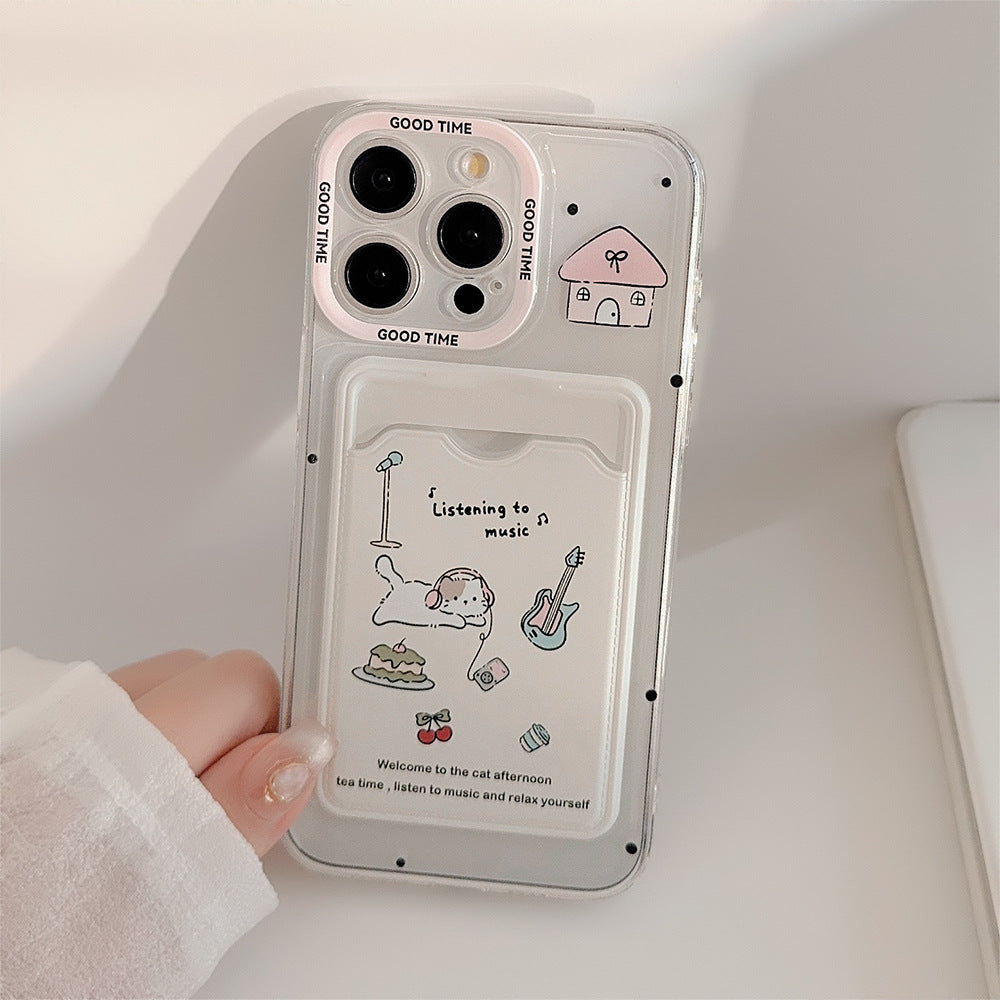 のんびりゆるねこ｜カードポケット付きクリアiPhoneケース