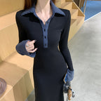 バイカラーカフ＆襟｜リブロングワンピース