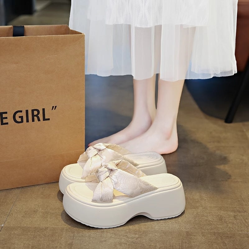 花柄リボン｜厚底サンダル