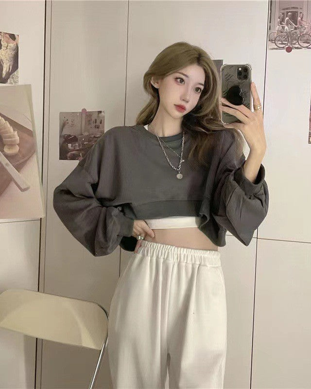 バルーンスリーブ｜クロップド丈スウェットトップス