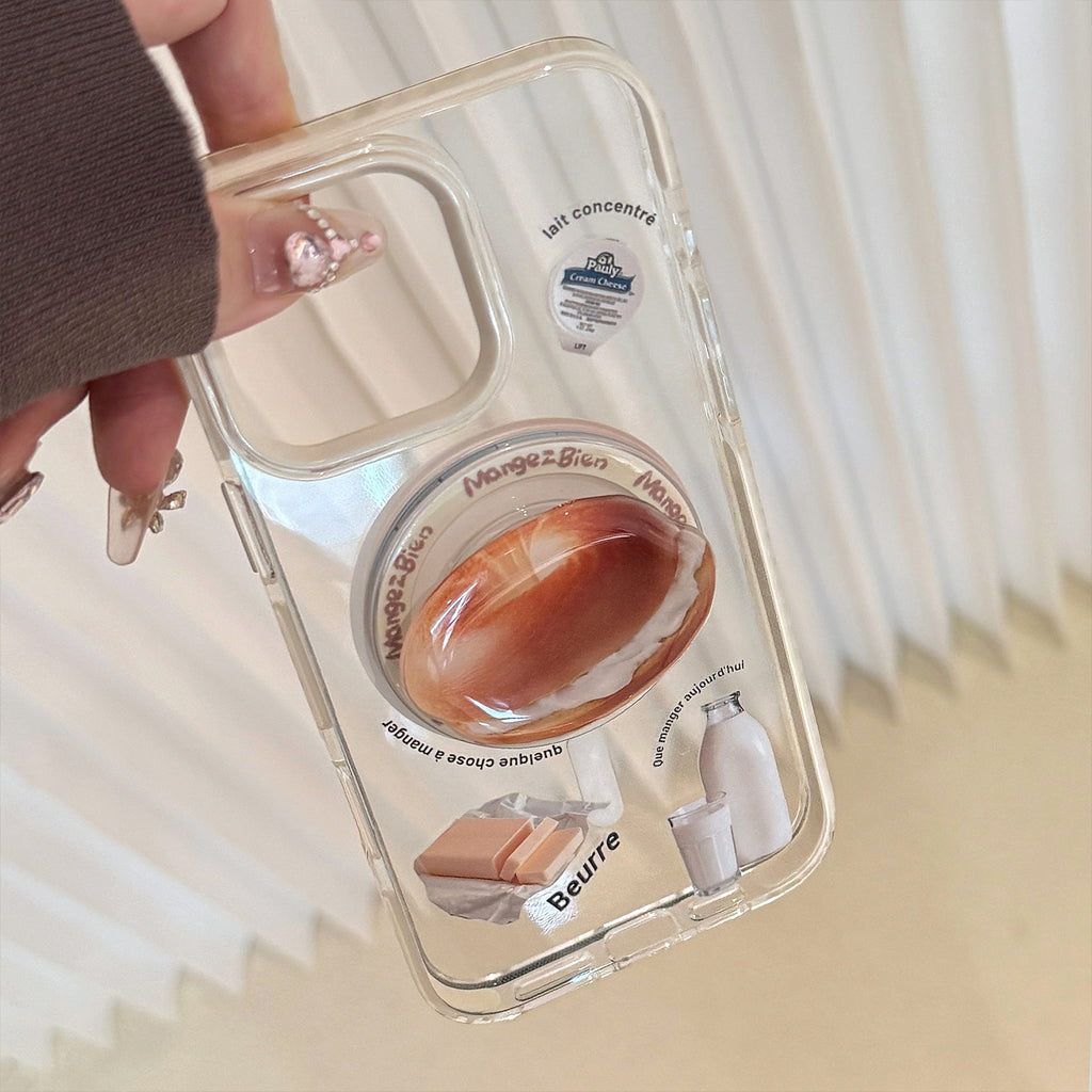 【MagSafe対応】ベーグルスタンド付き｜カフェ風iPhoneケース