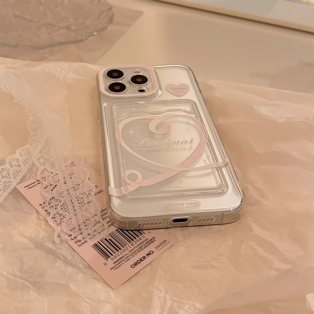 ハートリボン×クリアデザイン｜カード収納付きiPhoneケース