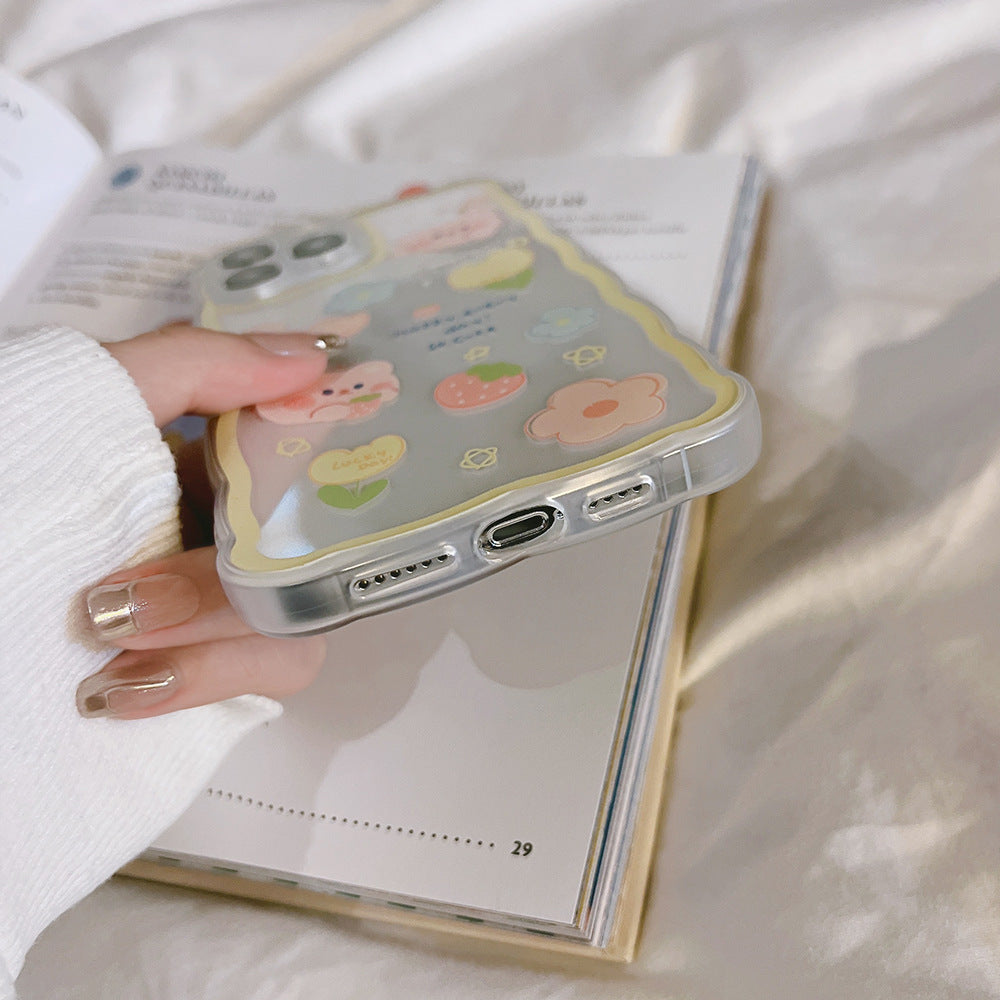 くま＆フラワー｜波打ちデザインiPhoneケース