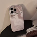 くすみピンクマーブル｜レザー調iPhoneケース