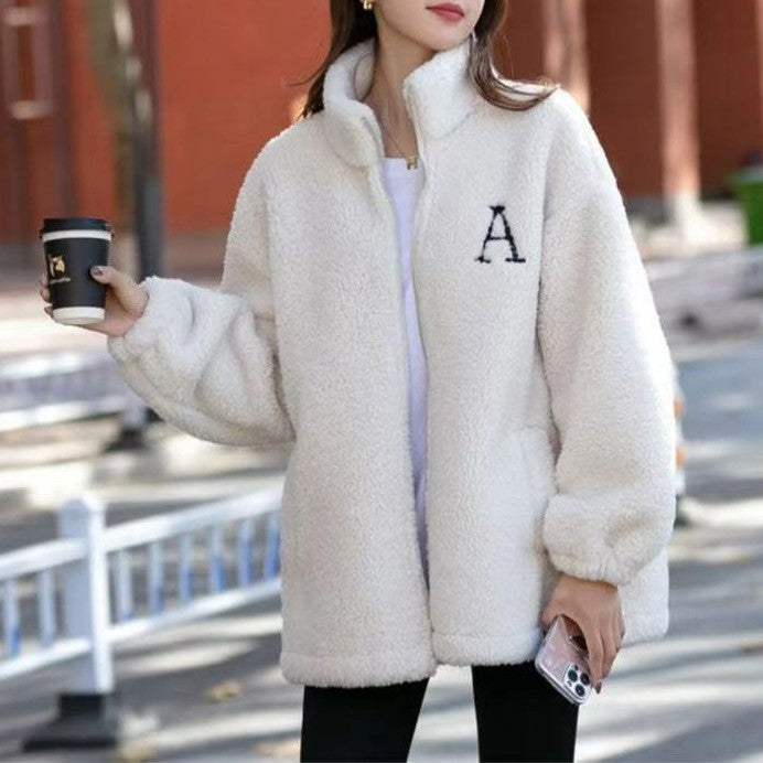 ロゴ刺繍ボアジャケット