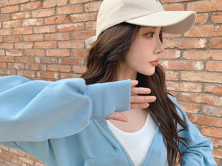 ベルベット裏地｜クロップド丈ジップアップパーカー