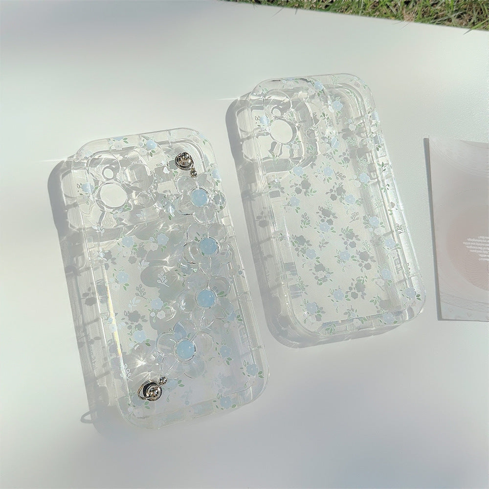 涼しげクリア｜お花ストラップ付きiPhoneケース