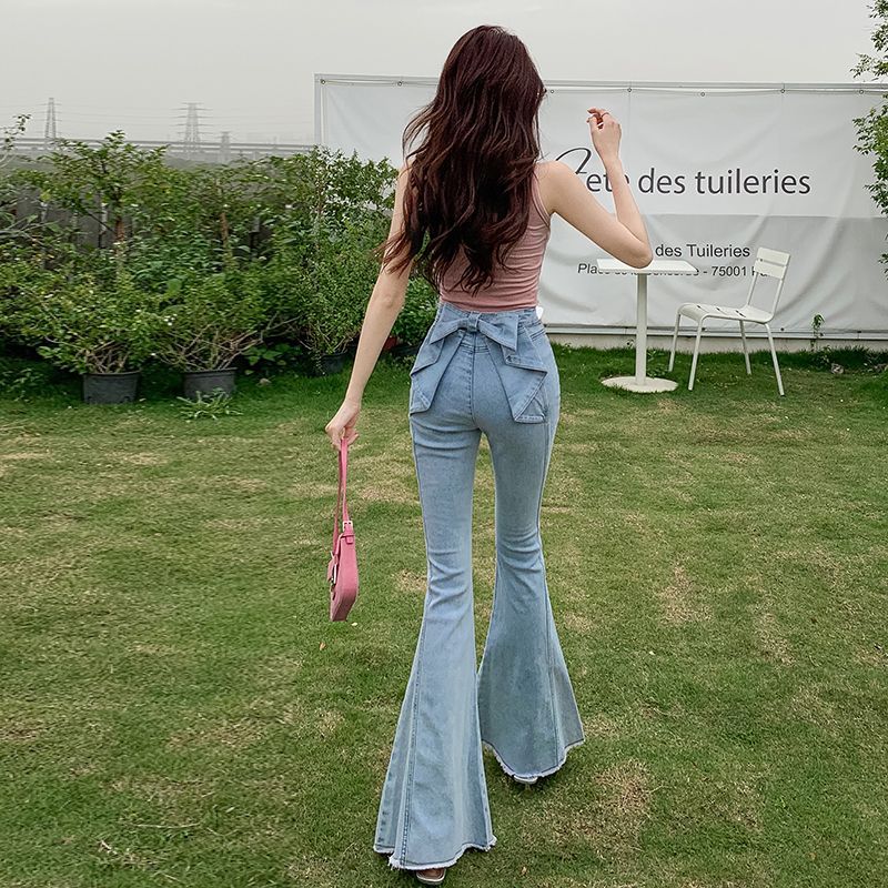 バックリボンフレアデニム