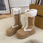 ボアレースアップ厚底ムートンブーツ