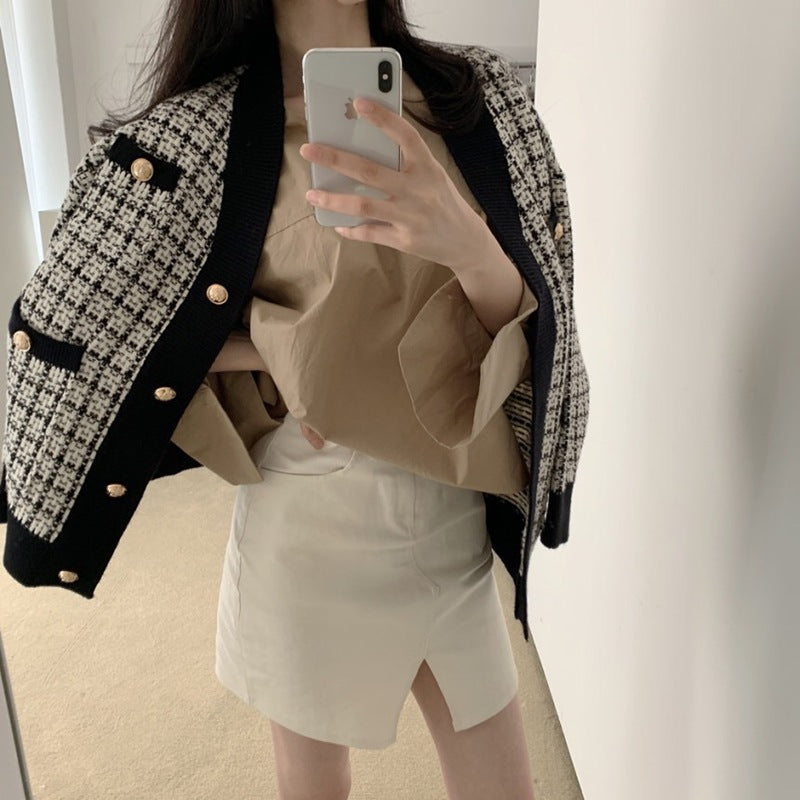 ツイードチェックカーディガン