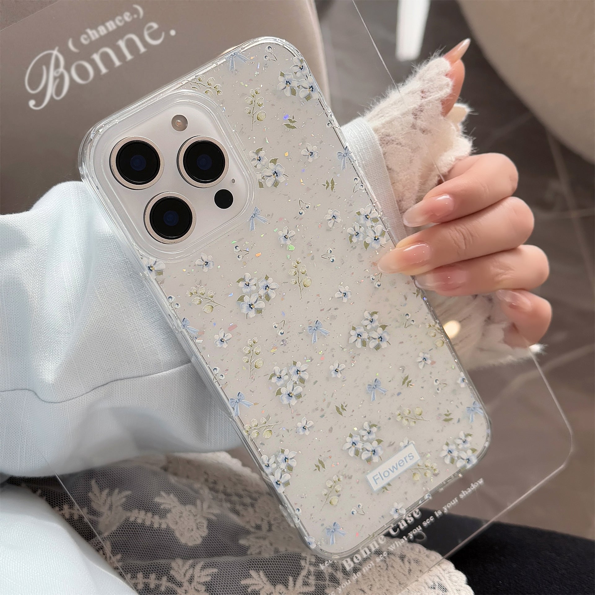 ブルーフラワー｜クリアiPhoneケース