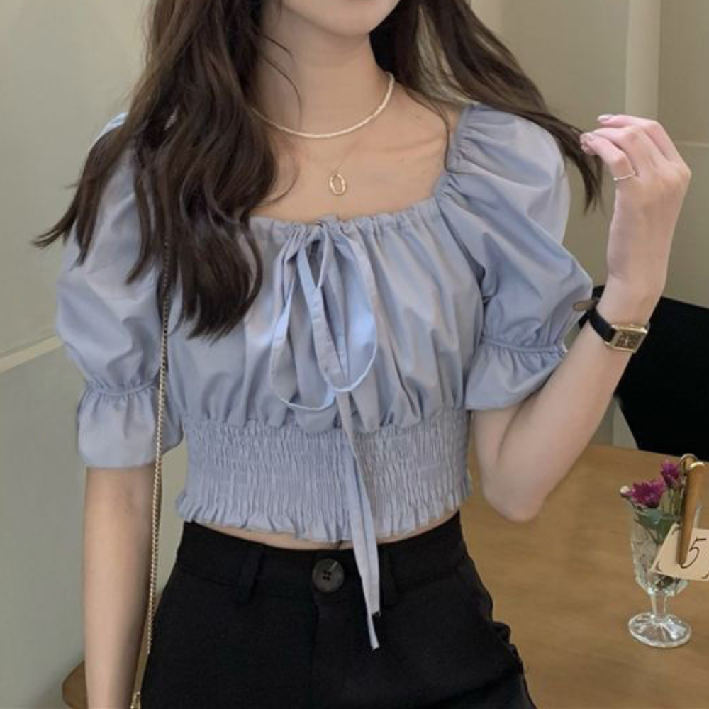フリルスリーブ｜スクエア＆オフショル ブラウス