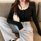 細見えシルエット｜ボタン付きリブトップス