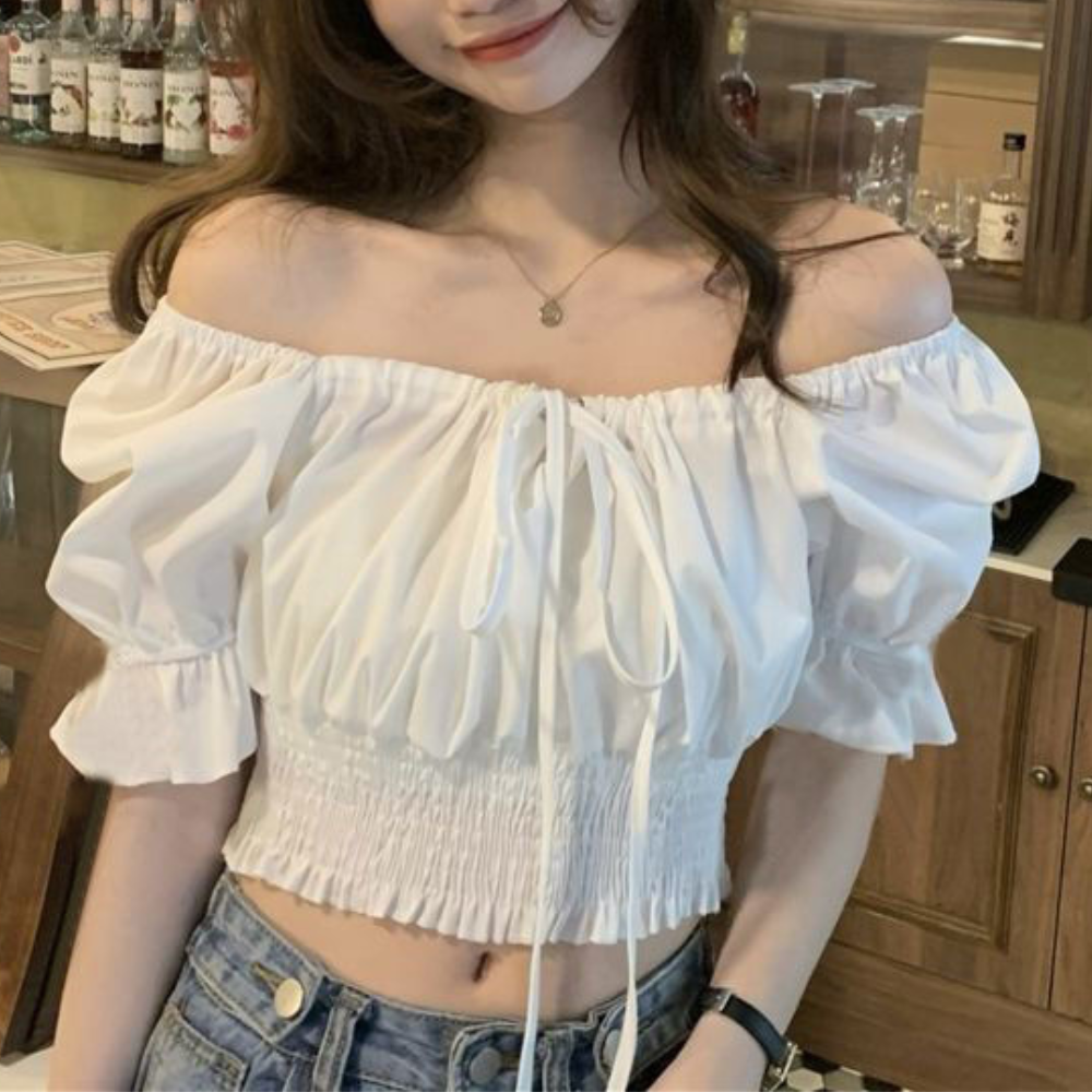 フリルスリーブ｜スクエア＆オフショル ブラウス