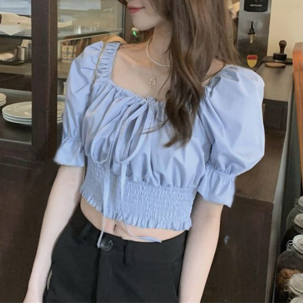 フリルスリーブ｜スクエア＆オフショル ブラウス